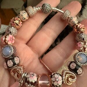 Elegant Pink and Silver Sterling Charm Bracelet